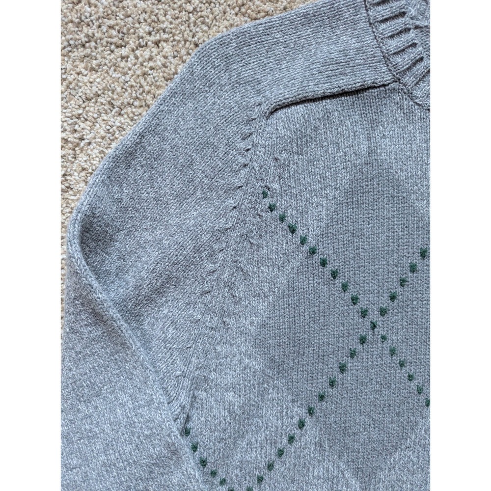 Lands End Men's Size M Argyle Sweater Grey Green Cotton Natural Preppy Golf - Picture 4 of 11